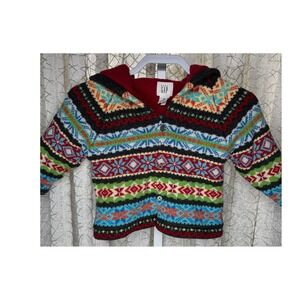 Vintage Baby Gap 3T Fair Isle Wool Hooded Sweater Jacket Y2K 2000 Tassel Hoodie‎